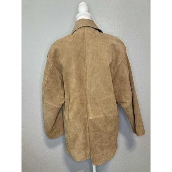 Suede Leather Jacket Womens M Tan Zip Up & Snap Flannel Lined 90s Y2K Western - Picture 7 of 11